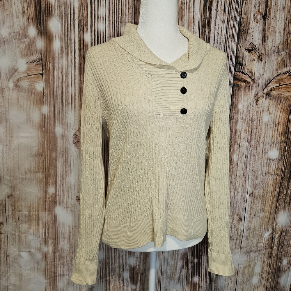 Jeanne pierri women's cream cable knit cowl neck sweater size medium
